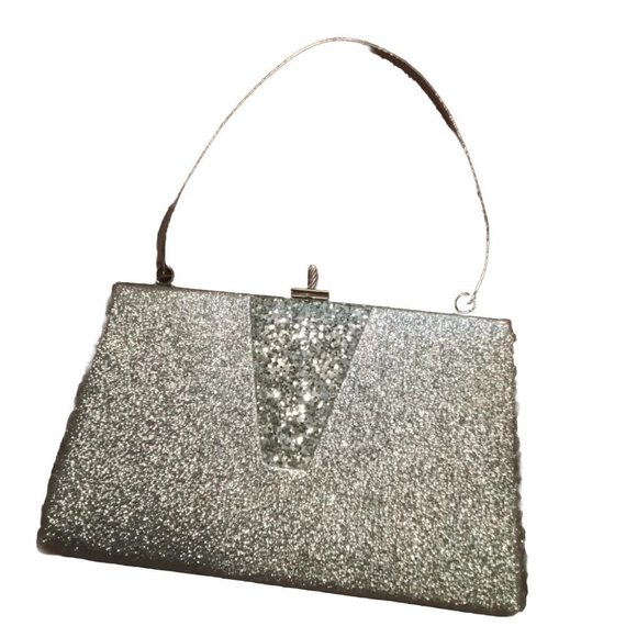 Debonair Amber Purce 1950 Silver Glitter Vintage Small Cluch Purce - Picture 1 of 4